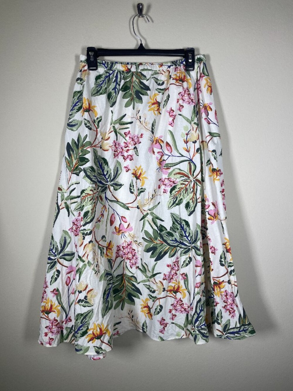 H&M Women's Tropical Floral Linen Blend Midi Skirt Small Resort Evening